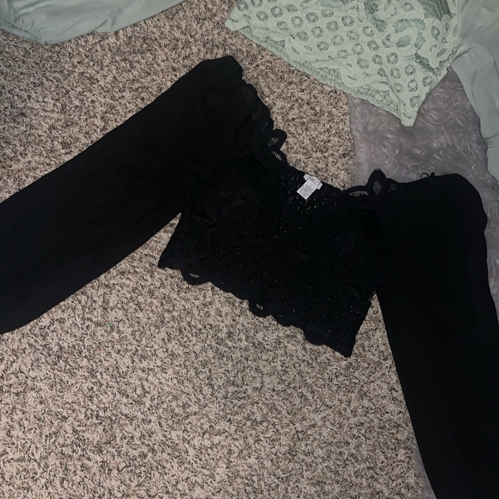 Rue21 Crochet Lace Crop Top Bundle - Sage Green & Black - Picture 5 of 10